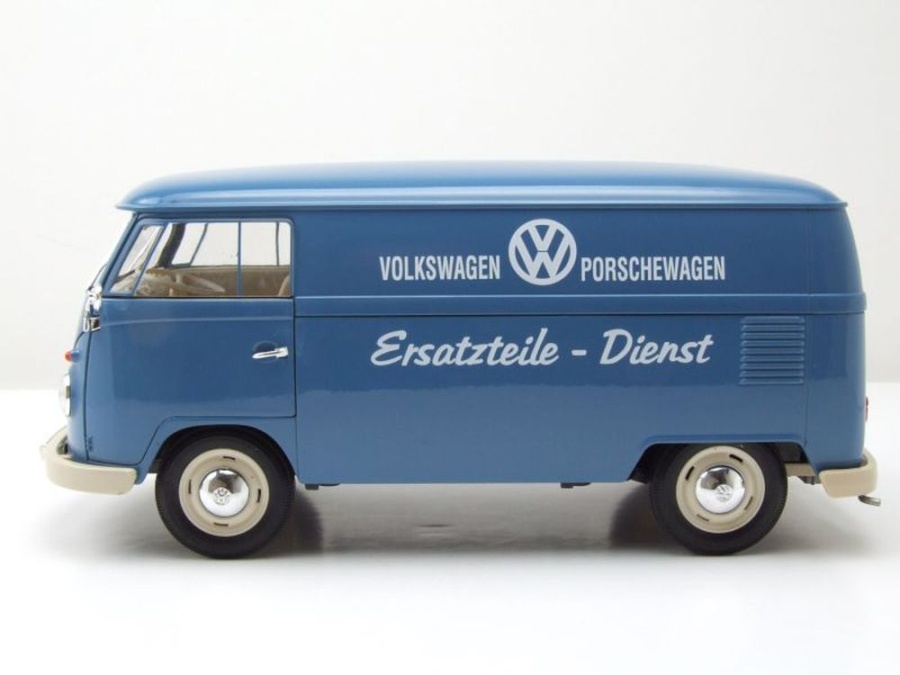 Modellauto VW T1 Bus Kasten Porschewagen Ersatzteile-Dienst 1963 blau 1:18  Welly bei Modellautocenter, 68,50 €