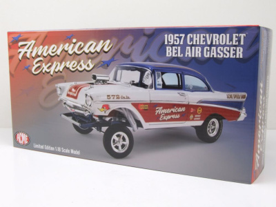 Chevrolet Bel Air Gasser 1957 weiß rot blau American Express Modellauto 1:18 Acme