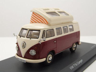 VW T1 Camper Bus Hochstelldach rot beige Modellauto 1:43...