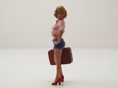 Figur #706 Frau mit Koffer rosa blau für 1:18...